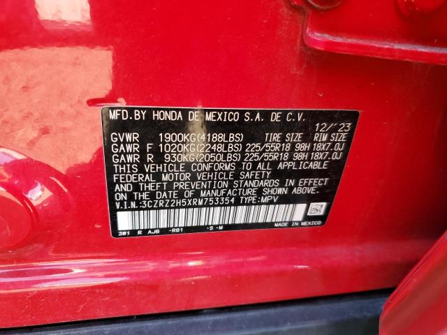 3CZRZ2H5XRM753354 - 2024 HONDA HR-V SPORT Czerwony zdjęcie 12