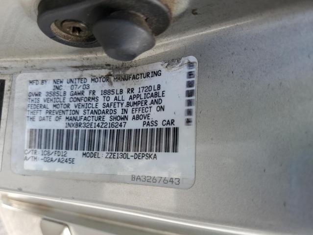 1NXBR32E14Z216247 - 2004 TOYOTA COROLLA CE SILVER photo 12
