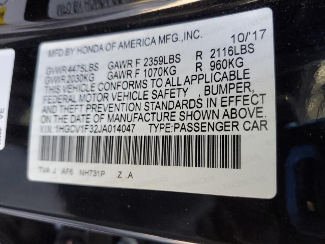 1HGCV1F32JA014047 - 2018 HONDA ACCORD SPORT أسود صورة 12