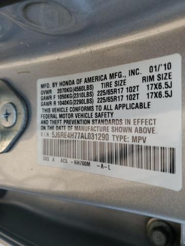 5J6RE4H77AL031290 - 2010 HONDA CR-V EXL SILVER photo 13