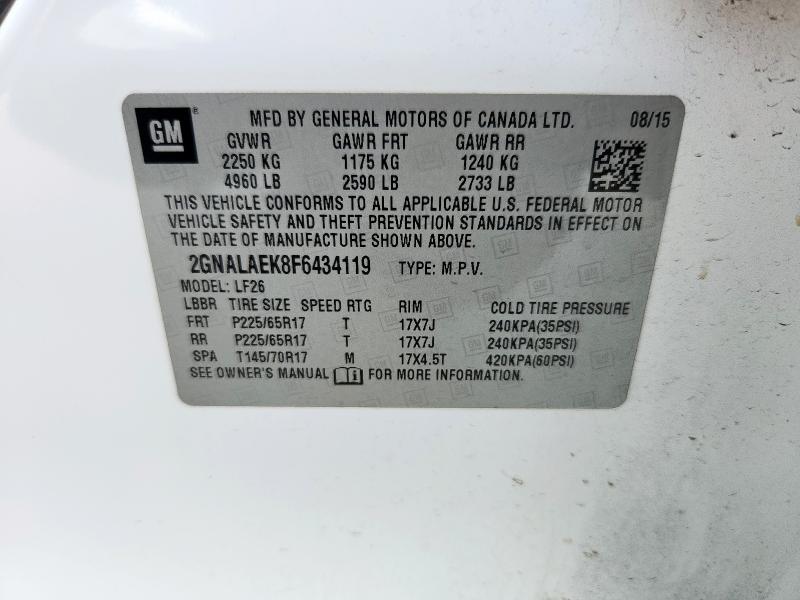 2GNALAEK8F6434119 - 2015 CHEVROLET EQUINOX LS თეთრი ფოტო 13