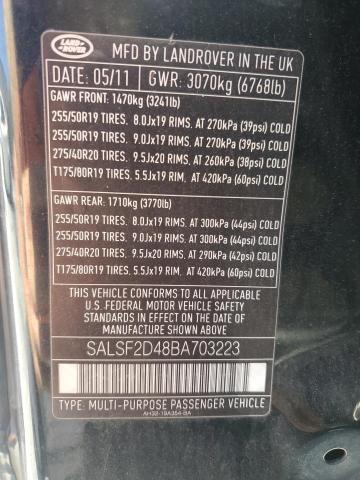 SALSF2D48BA703223 - 2011 LAND ROVER RANGE ROVE HSE BLACK photo 14