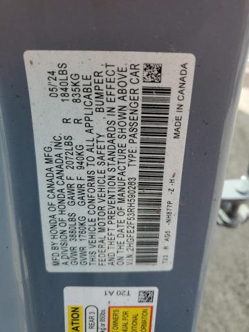 2HGFE2F53RH590263 - 2024 HONDA CIVIC SPORT 灰色 照片 13