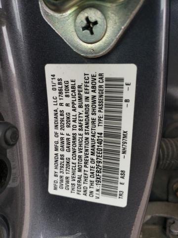 19XFB2F97EE014014 - 2014 HONDA CIVIC EXL ნაცრისფერი ფოტო 12