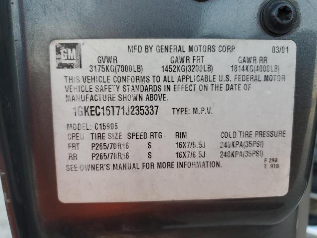 1GKEC16T71J235337 - 2001 GMC YUKON XL C1500 GRAY photo 13