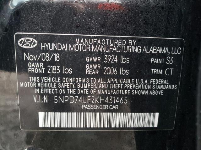 5NPD74LF2KH431465 - 2019 HYUNDAI ELANTRA SE BLACK photo 12