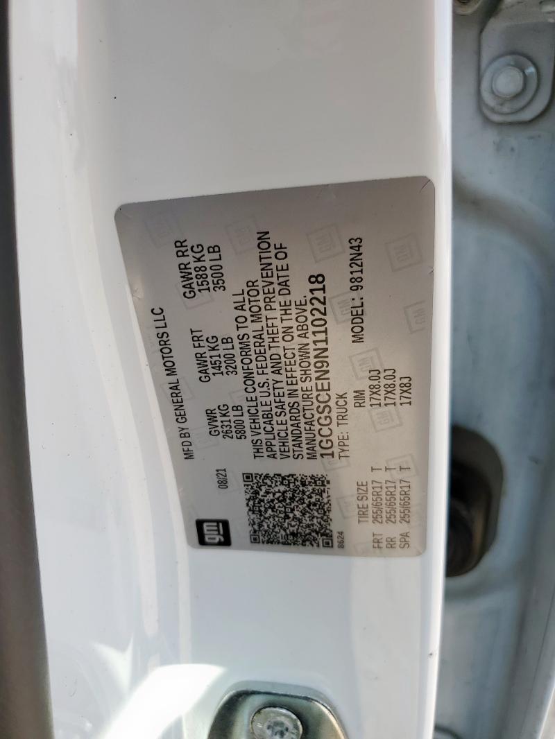 1GCGSCEN9N1102218 - 2022 CHEVROLET COLORADO LT WHITE photo 12