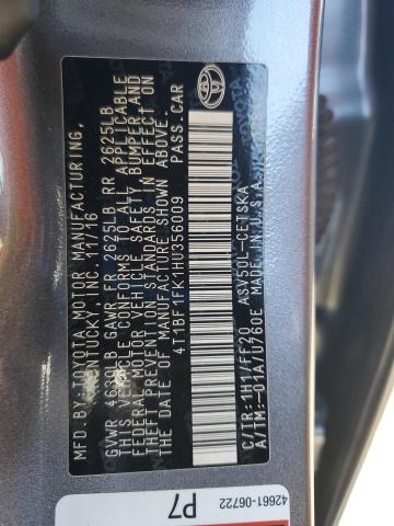 4T1BF1FK1HU356009 - 2017 TOYOTA CAMRY LE Մոխրագույն լուսանկար 13