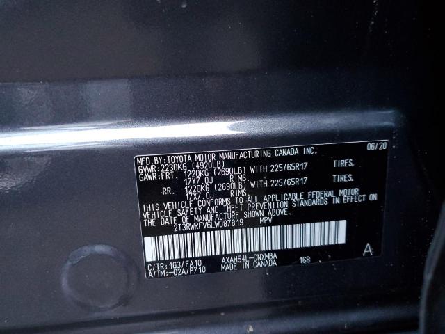 2T3RWRFV6LW087819 - 2020 TOYOTA RAV4 XLE GRAY photo 14