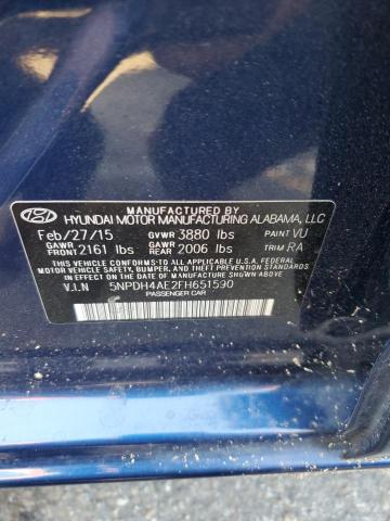 5NPDH4AE2FH651590 - 2015 HYUNDAI ELANTRA SE BLUE photo 12