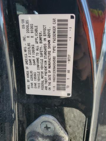 1HGCS12309A004580 - 2009 HONDA ACCORD LX BLACK photo 12