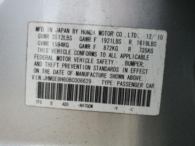 JHMGE8H60BC006629 - 2011 HONDA FIT SPORT SILVER photo 13