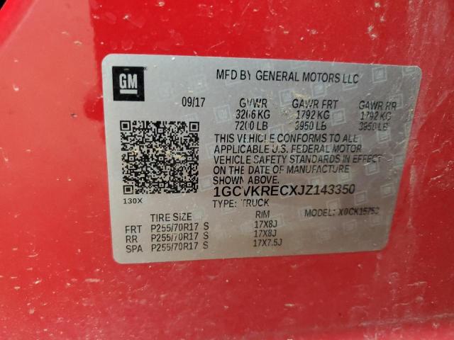 1GCVKRECXJZ143350 - 2018 CHEVROLET SILVERADO K1500 LT წითელი ფოტო 12