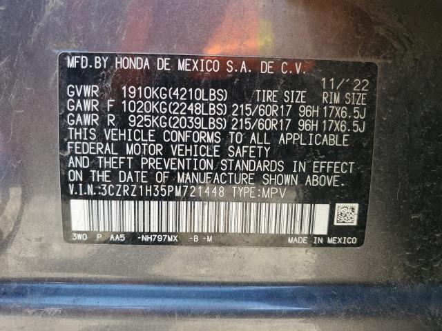 3CZRZ1H35PM721448 - 2023 HONDA HR-V LX 灰色 照片 12