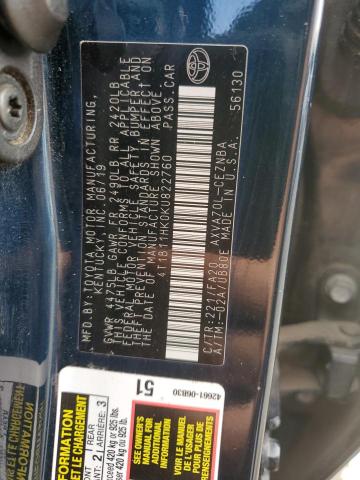 4T1B11HK0KU822760 - 2019 TOYOTA CAMRY L Mavi fotoğraf 12