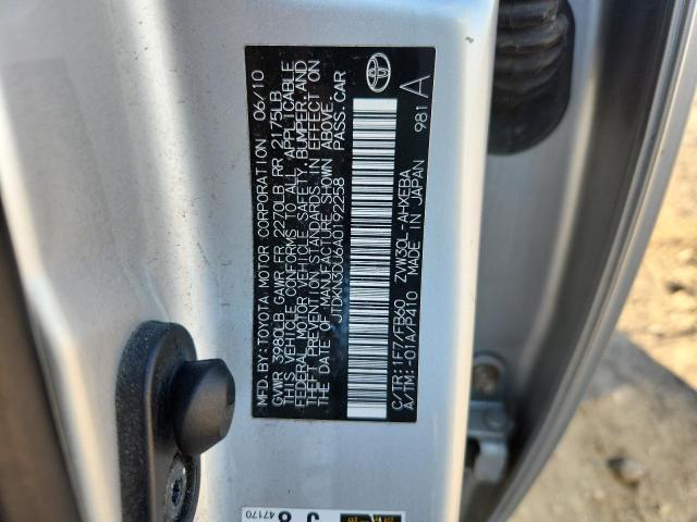 JTDKN3DU6A0192258 - 2010 TOYOTA PRIUS SILVER photo 12