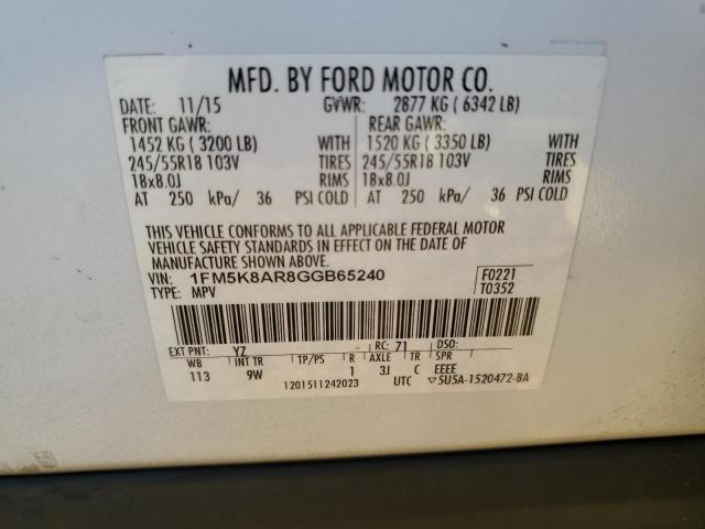 1FM5K8AR8GGB65240 - 2016 FORD EXPLORER POLICE INTERCEPTOR თეთრი ფოტო 13