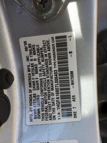 1HGFA16807L006403 - 2007 HONDA CIVIC EX 银色 照片 12