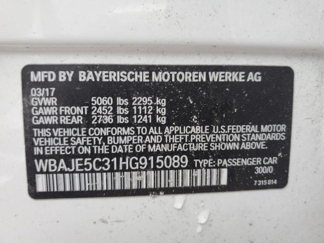 WBAJE5C31HG915089 - 2017 BMW 540 I WHITE photo 12