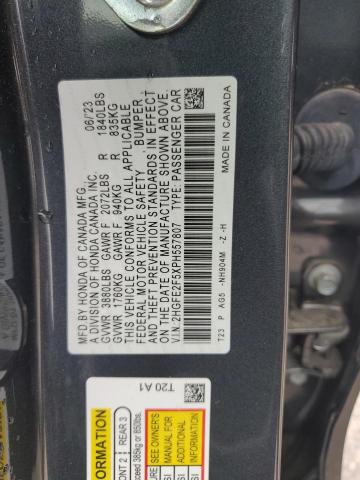 2HGFE2F5XPH557807 - 2023 HONDA CIVIC SPORT CHARCOAL photo 12