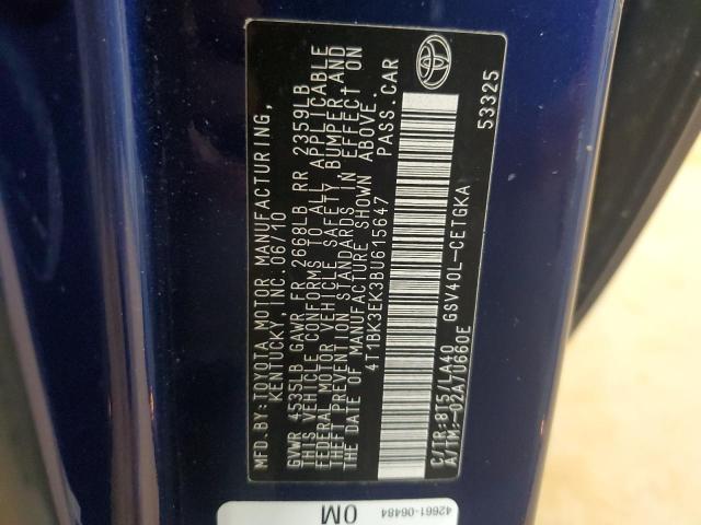 4T1BK3EK3BU615647 - 2011 TOYOTA CAMRY SE BLUE photo 12