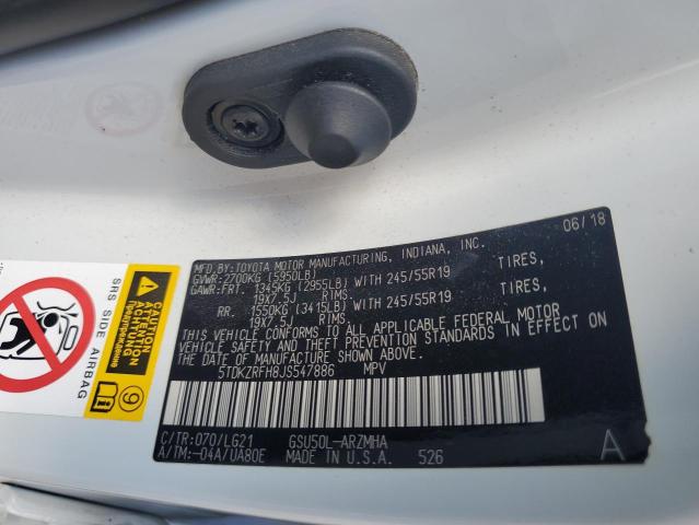 5TDKZRFH8JS547886 - 2018 TOYOTA HIGHLANDER SE Սպիտակ լուսանկար 13