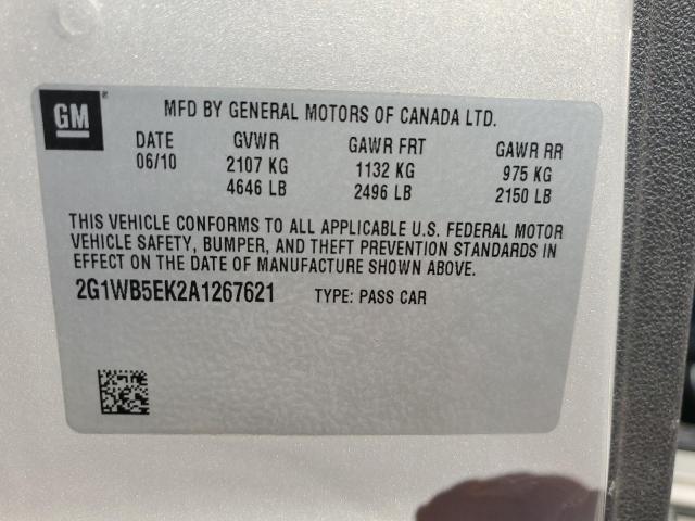 2G1WB5EK2A1267621 - 2010 CHEVROLET IMPALA LT SILVER photo 12