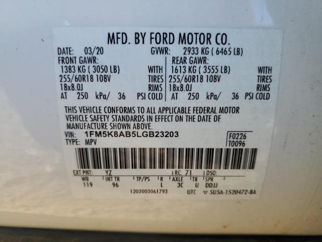 1FM5K8AB5LGB23203 - 2020 FORD EXPLORER POLICE INTERCEPTOR 白色 照片 13