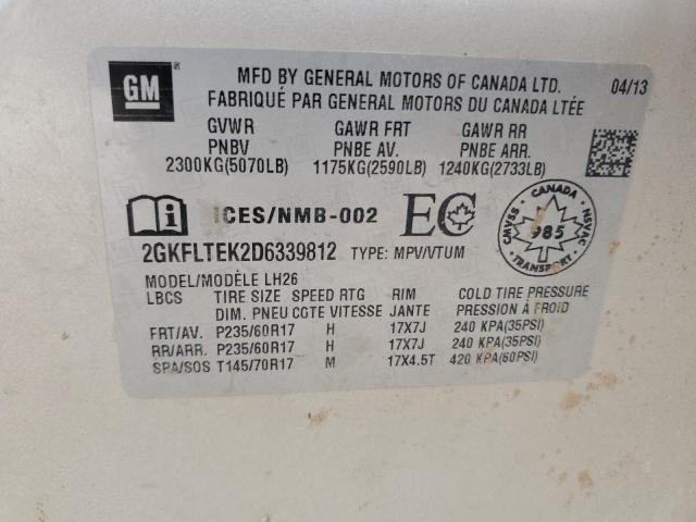 2GKFLTEK2D6339812 - 2013 GMC TERRAIN SLE BEIGE photo 13