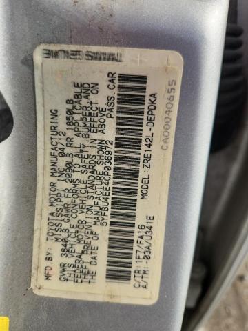 5YFBU4EE4CP036972 - 2012 TOYOTA COROLLA BASE Plata foto 12