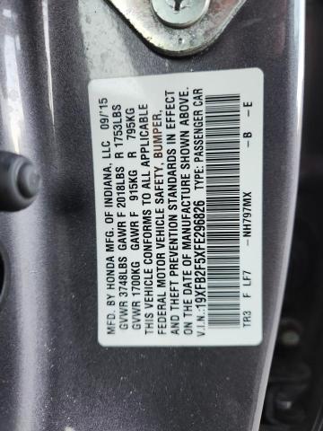 19XFB2F5XFE296826 - 2015 HONDA CIVIC LX GRAY photo 13