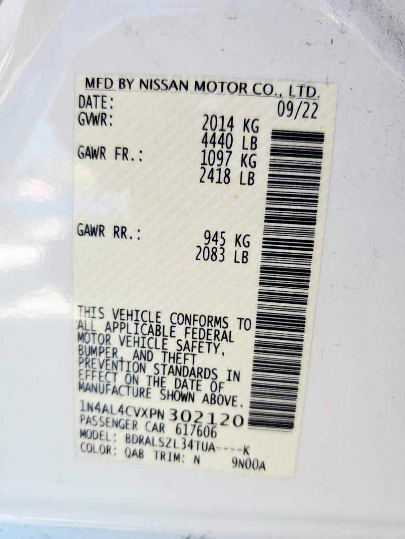 1N4AL4CVXPN302120 - 2023 NISSAN ALTIMA SR 白色 照片 13