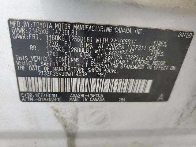 2T3ZF35V39W014009 - 2009 TOYOTA RAV4 SILVER photo 13