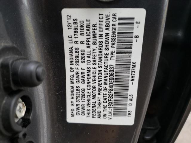 19XFB2F84DE006037 - 2013 HONDA CIVIC EX GRAY photo 12