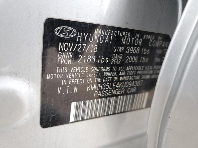 KMHH35LE4KU094387 - 2019 HYUNDAI ELANTRA GT SILVER photo 13