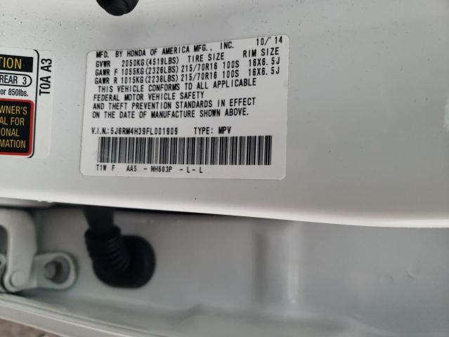 5J6RM4H39FL001909 - 2015 HONDA CR-V LX WHITE photo 13