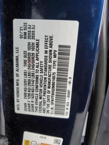 5FNYF8H50MB016075 - 2021 HONDA PASSPORT EXL BLUE photo 12