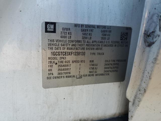 1GCGTCE3XF1238130 - 2015 CHEVROLET COLORADO Z71 WHITE photo 12