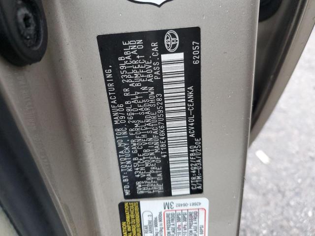 4T1BE46K67U595283 - 2007 TOYOTA CAMRY CE GOLD photo 12