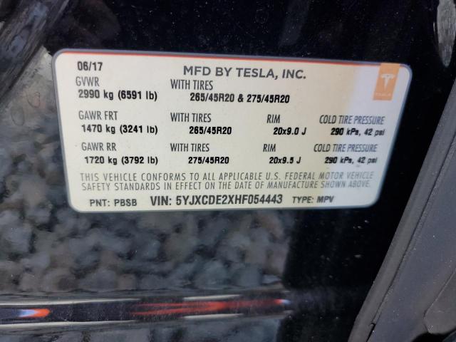 5YJXCDE2XHF054443 - 2017 TESLA MODEL X 黑色 照片 12