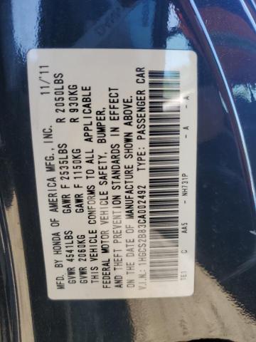 1HGCS2B83CA002492 - 2012 HONDA ACCORD EXL 黑色 照片 12