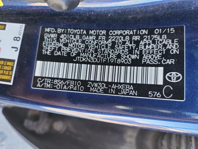 JTDKN3DU1F1918903 - 2015 TOYOTA PRIUS BLUE photo 12