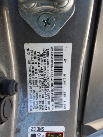 1HGFA16538L021291 - 2008 HONDA CIVIC LX Մոխրագույն լուսանկար 12