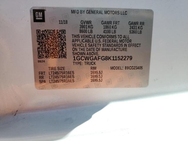 1GCWGAFG8K1152279 - 2019 CHEV EXPRESS G2500 თეთრი ფოტო 13
