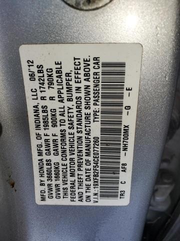 19XFB2F54CE077260 - 2012 HONDA CIVIC LX SILVER photo 13