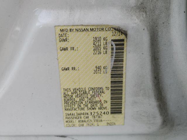 1N4AL3AP4FN375240 - 2015 NISSAN ALTIMA 2.5 WHITE photo 12