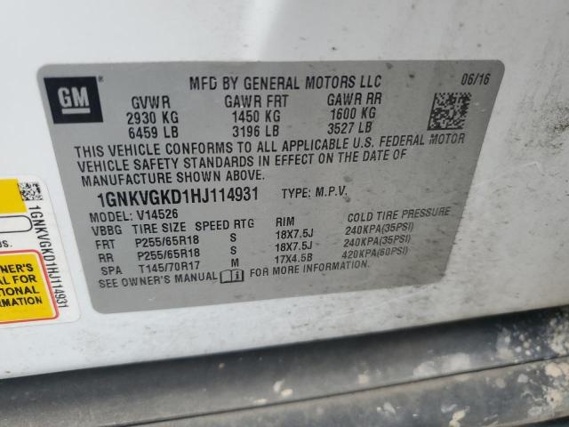 1GNKVGKD1HJ114931 - 2017 CHEVROLET TRAVERSE LT 白色 照片 13