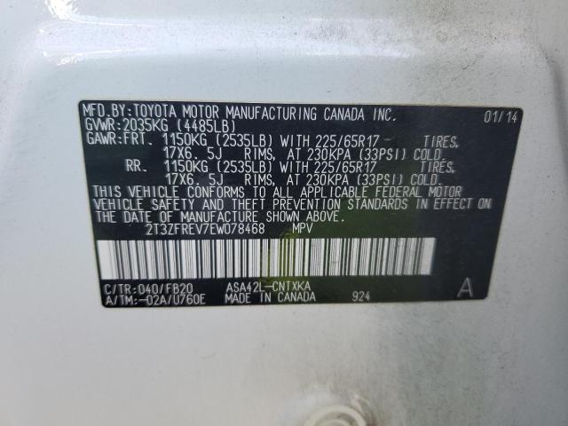 2T3ZFREV7EW078468 - 2014 TOYOTA RAV4 LE WHITE photo 13