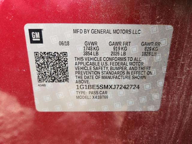 1G1BE5SMXJ7242724 - 2018 CHEVROLET CRUZE LT Қызыл фото 13