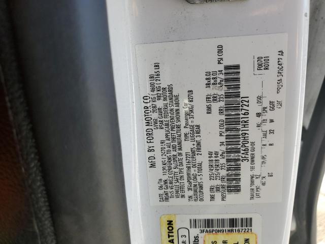 3FA6P0H91HR167221 - 2017 FORD FUSION SE WHITE photo 12